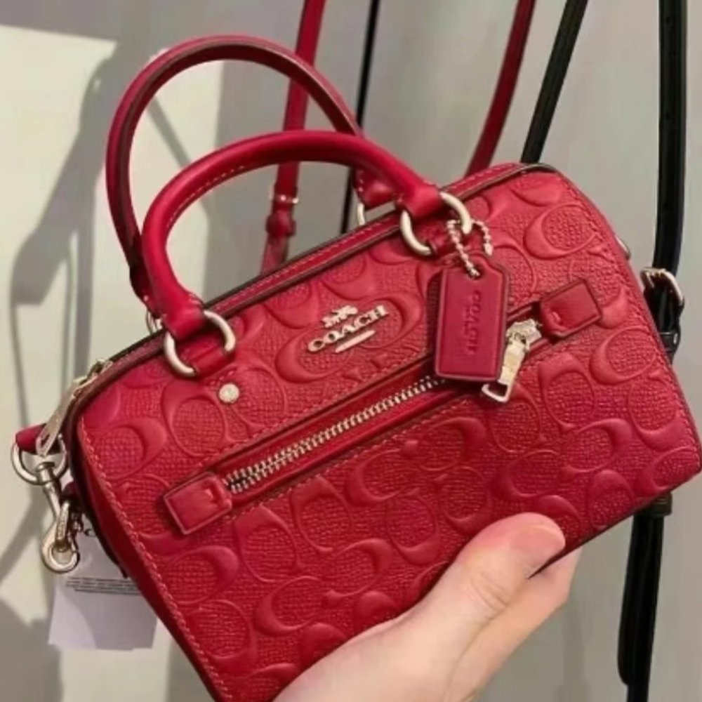 Coach Mini Rowan 1941 Red Embossed Logo Leather Crossbody Handbag